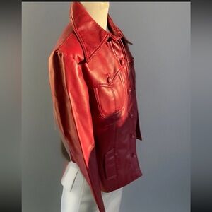 Vtg Women’s Parthenon Red Vinyl-Leather Jacket Retro '70’s Coat Sz 12 Mod /Go-Go